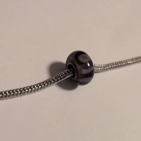 Silver and Purple Glass Charm for Pandora Style Bracelet - Picture 2 of 4